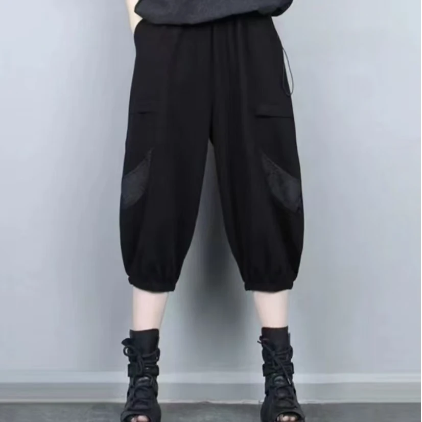 【婉婷服饰】Y33七分裤萝卜裤夏季女士时尚百搭黑色休闲垂感松紧腰