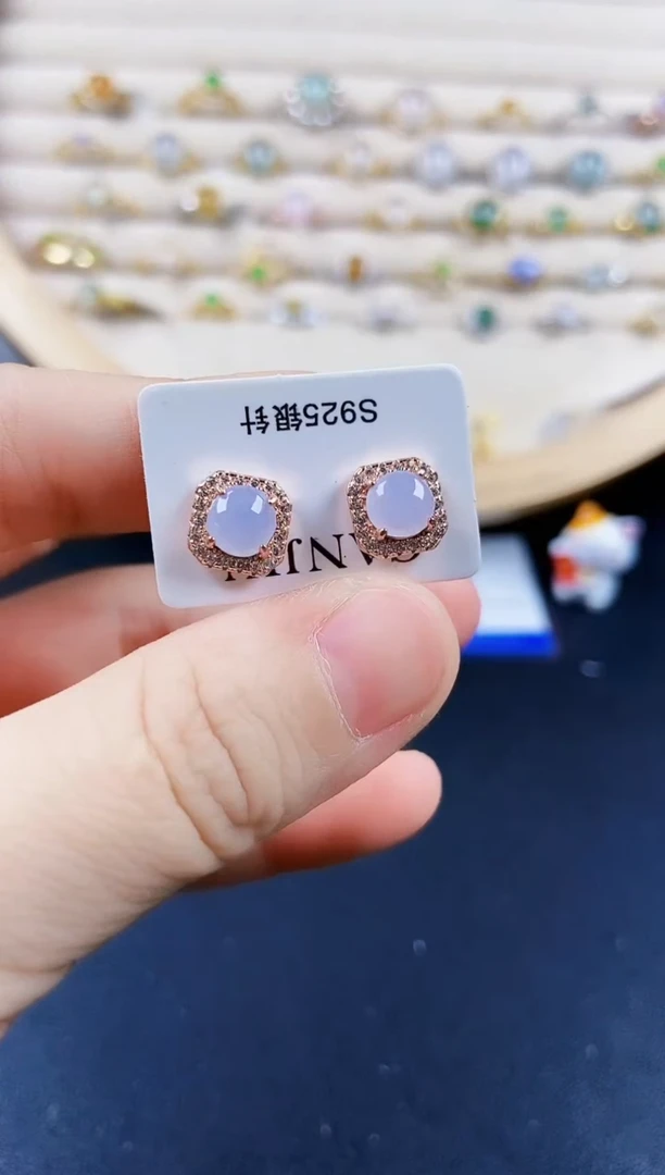 翡翠银S925镶嵌耳饰21849