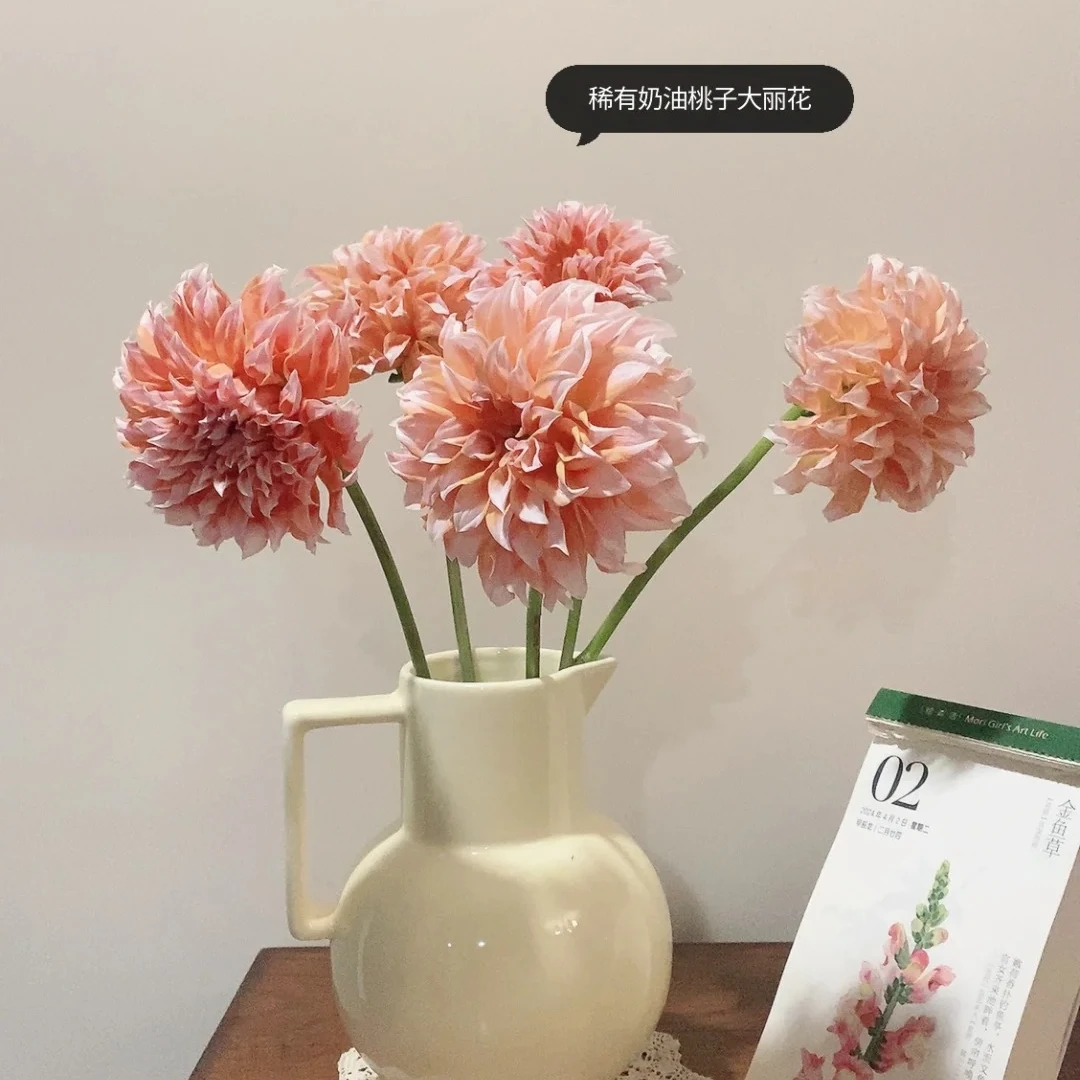 【花鲜达1】稀有奶油桃子大丽花5枝装鲜花次日达家居养花插花生活新疆鲜花全场两单包邮送货上门今天拍明天到基