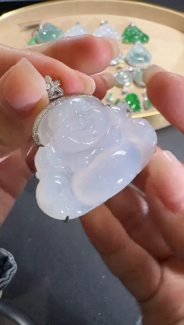 【闪购商品】翡翠吊坠(不含链)18K金镶嵌【源头工厂】钻石镶嵌