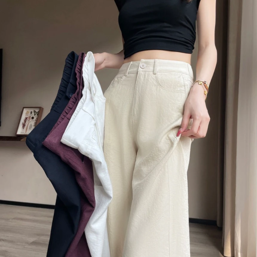 米灰色亚麻垂感阔腿裤女2025夏季薄款新款宽松高腰显瘦拖地阔腿裤