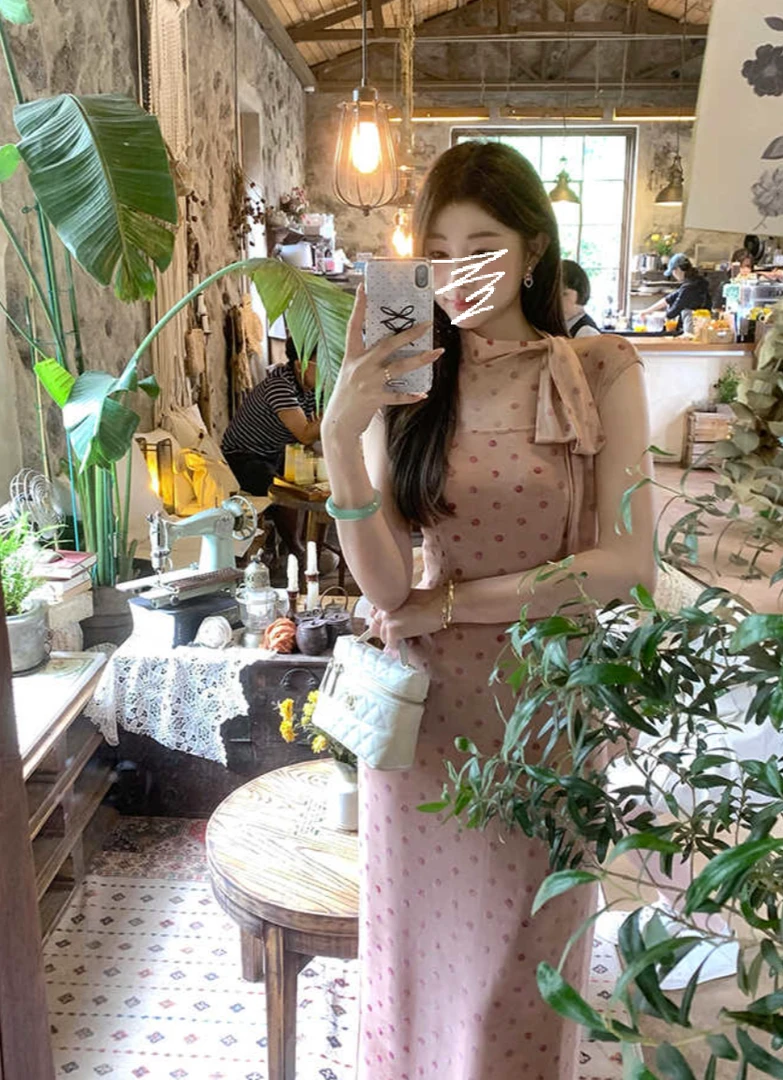 【智媛oni】波点连衣裙夏韩系高智感气质温柔显瘦绑带长裙3310#