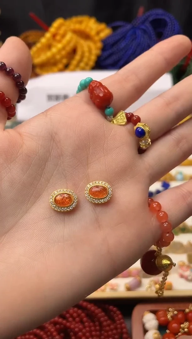 未镶嵌珠宝半成品水晶金太阳蛋面两个