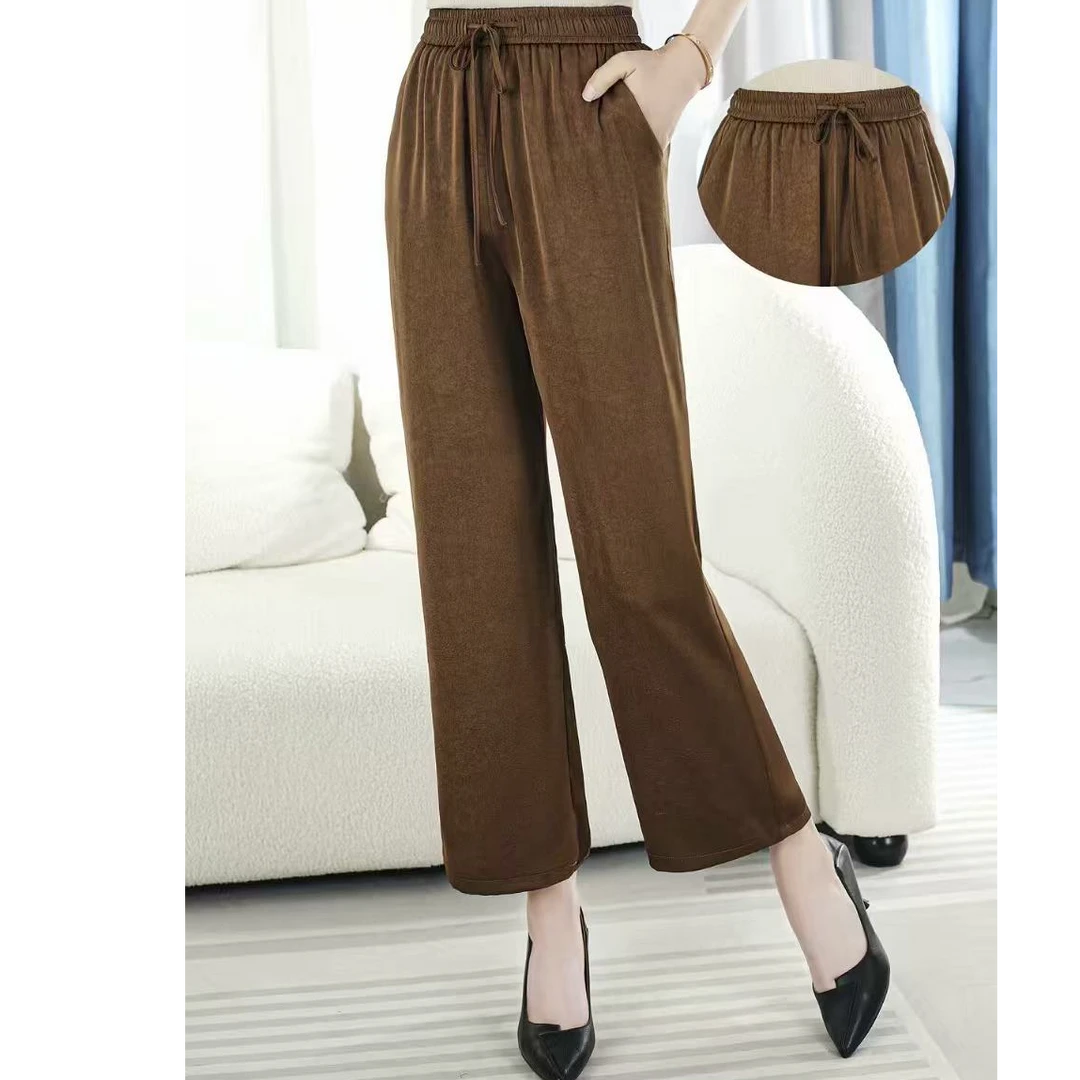 春秋四季百搭女士松紧腰长裤九分直筒裤女时尚洋气妈妈装柔软舒适