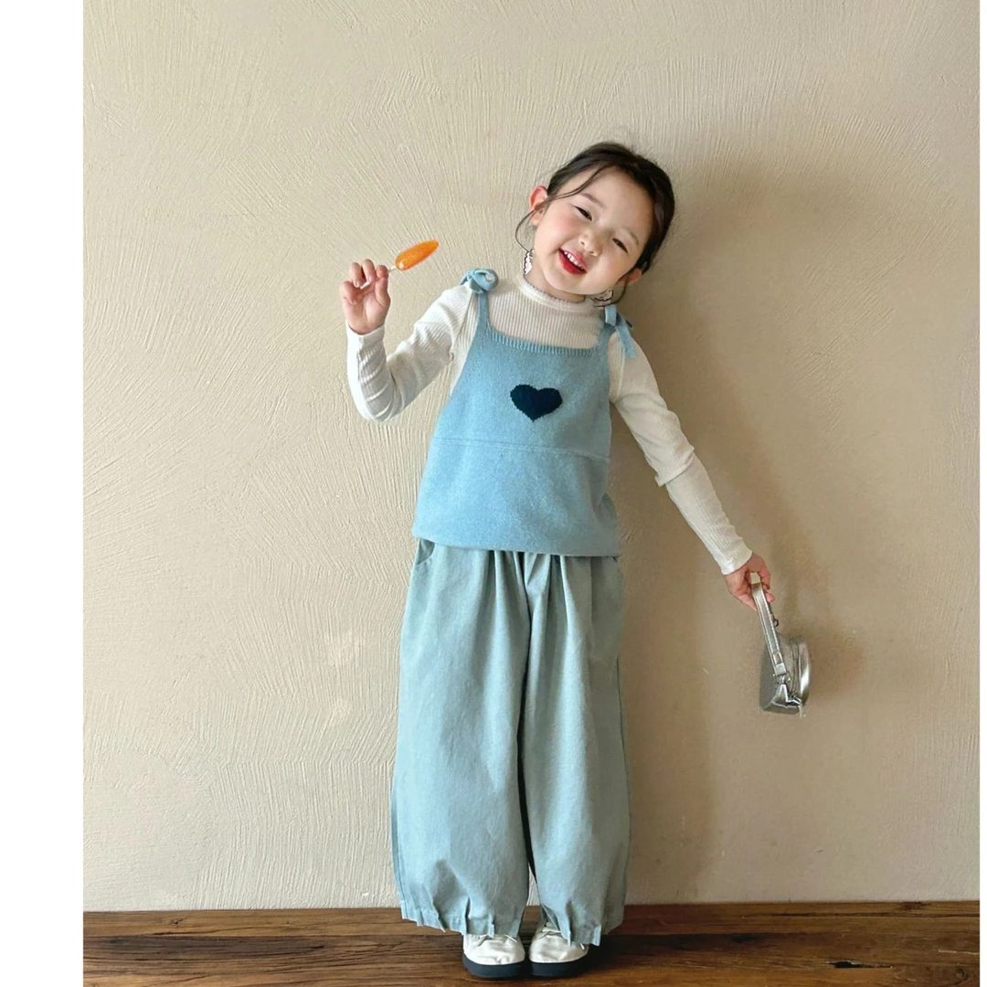 【现货】2025春新款童装时髦叠穿针织背心 女童爱心针织背心 吊带