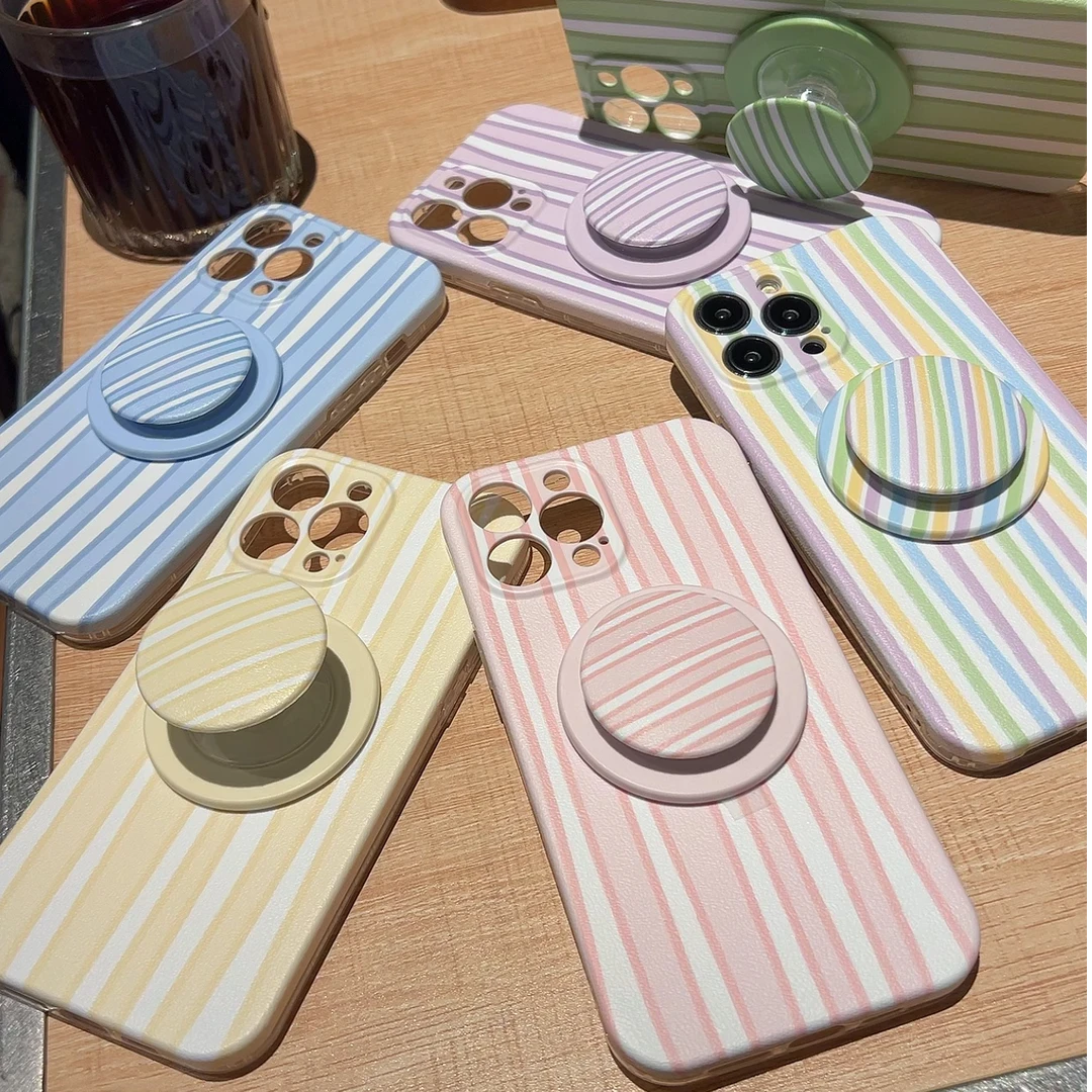 条纹圆球磁吸手机壳适用苹果Iphone16promax轻奢时尚15磨砂14少女