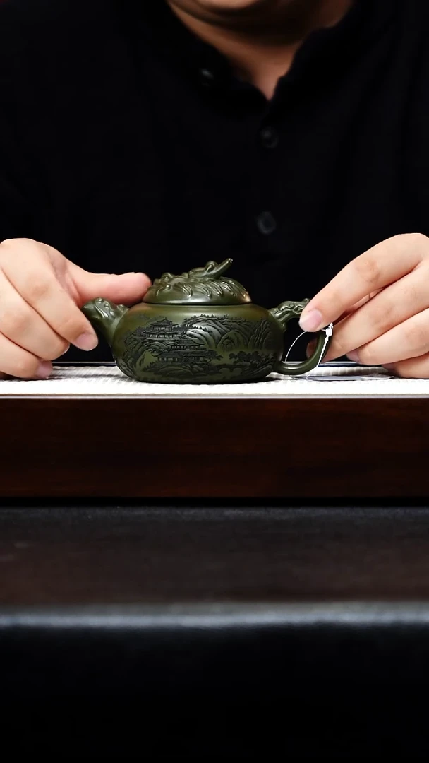 茶杯紫砂宜兴紫砂 鳌头 250cc 绿泥 李志刚h008