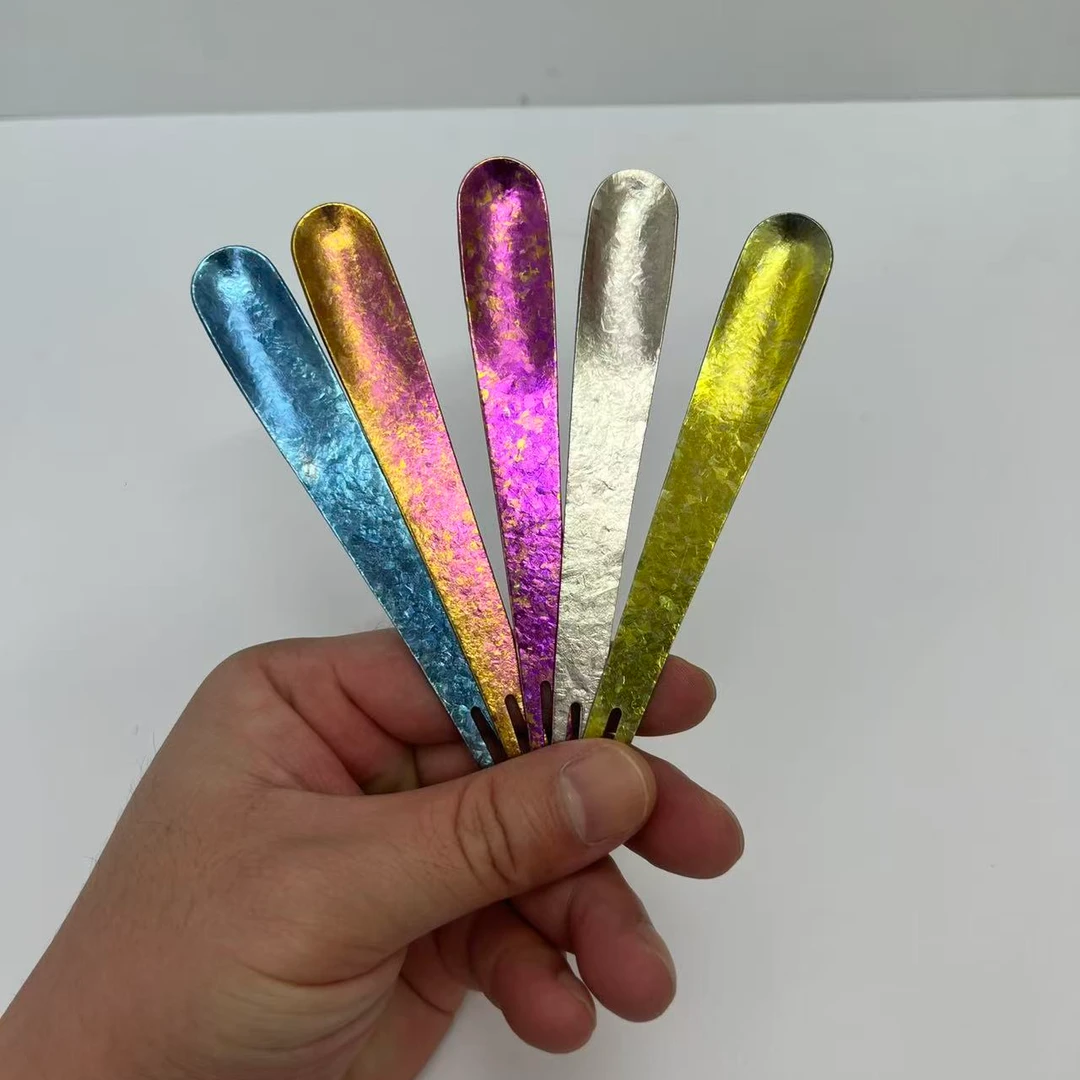 纯钛结晶冰花水果勺叉两用马卡龙色田园风甜品勺叉饭后水果叉彩色