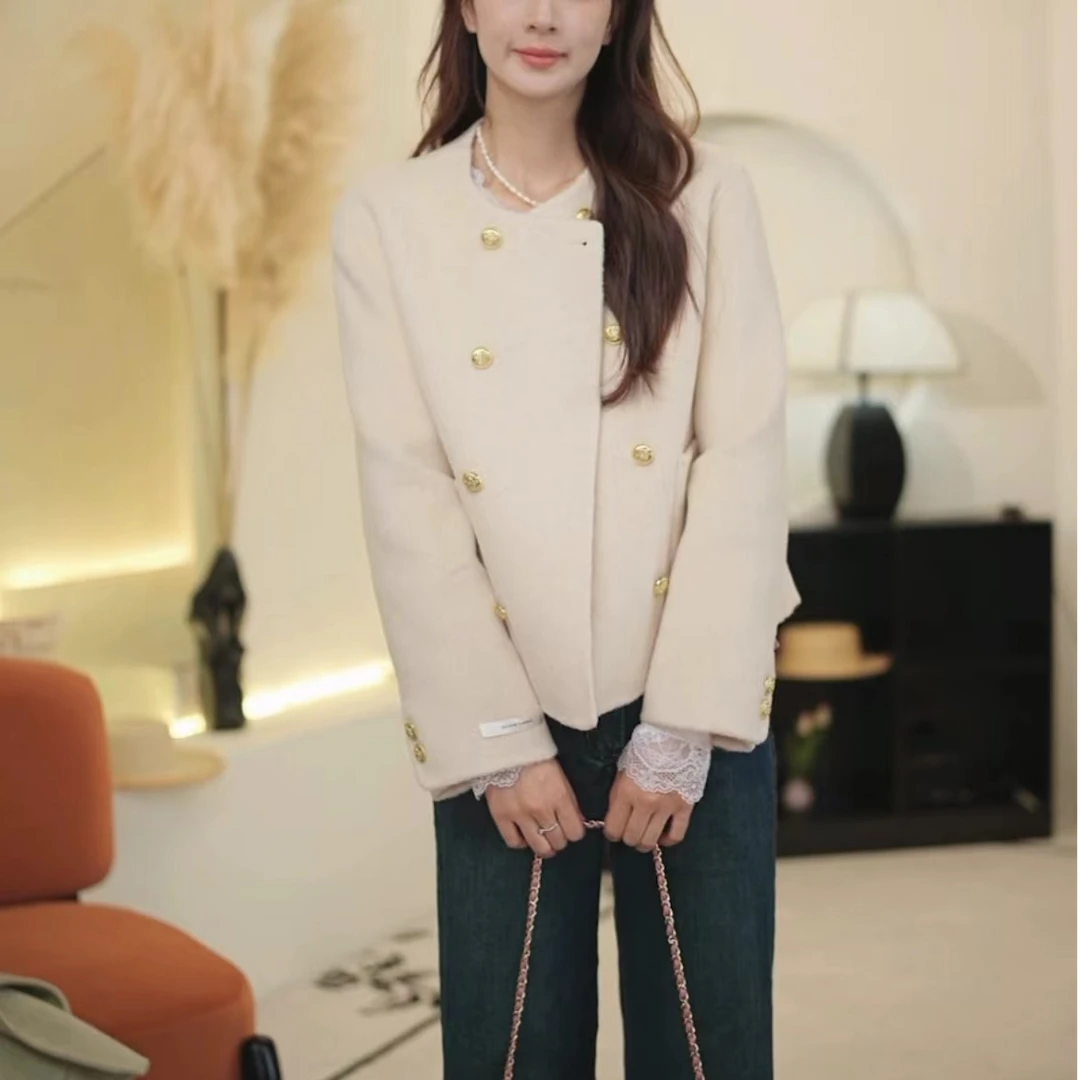2025年新款春季气质双排扣手工羊毛小香风外套88298