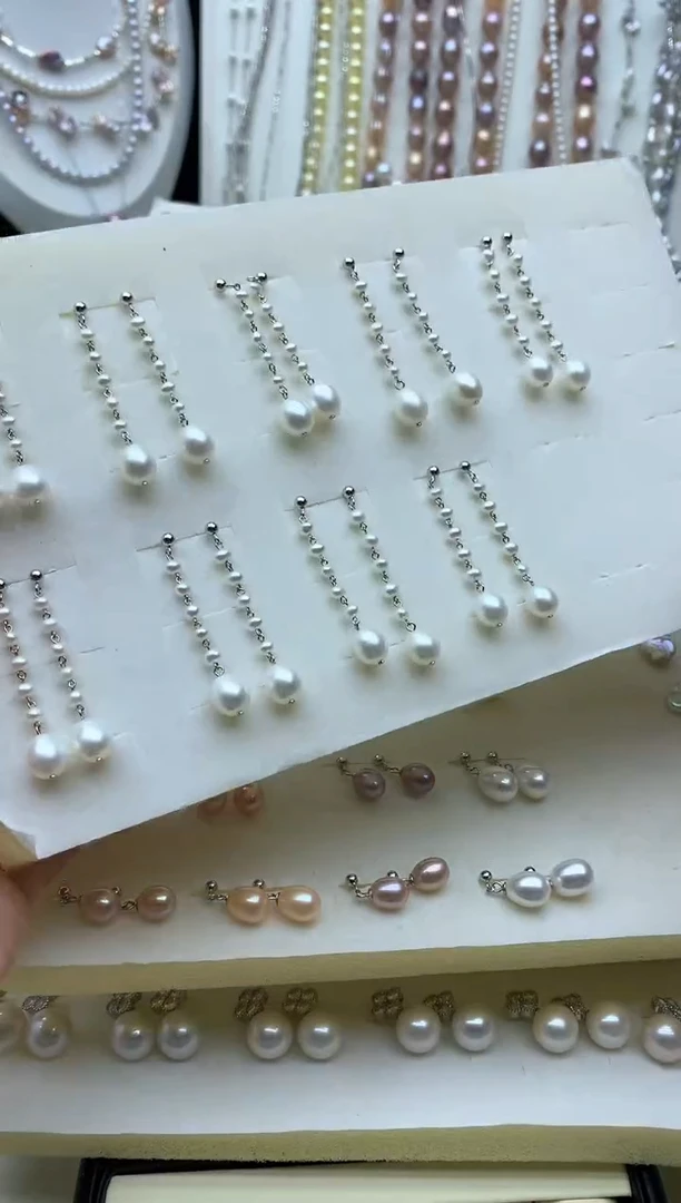 银S925镶嵌淡水珍珠耳饰多样性发其一