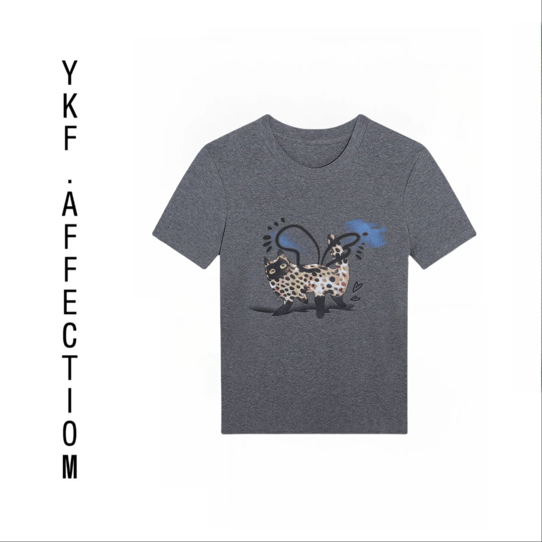 复古哑光豹纹猫印花短袖T恤51812