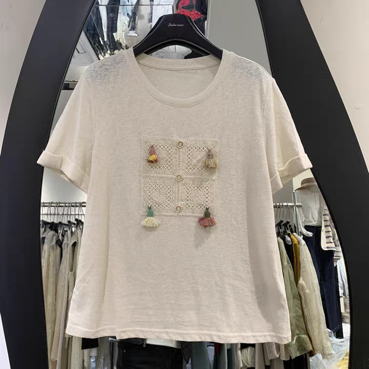 257370 宽松型设计师静奢风老钱风短袖T恤百搭