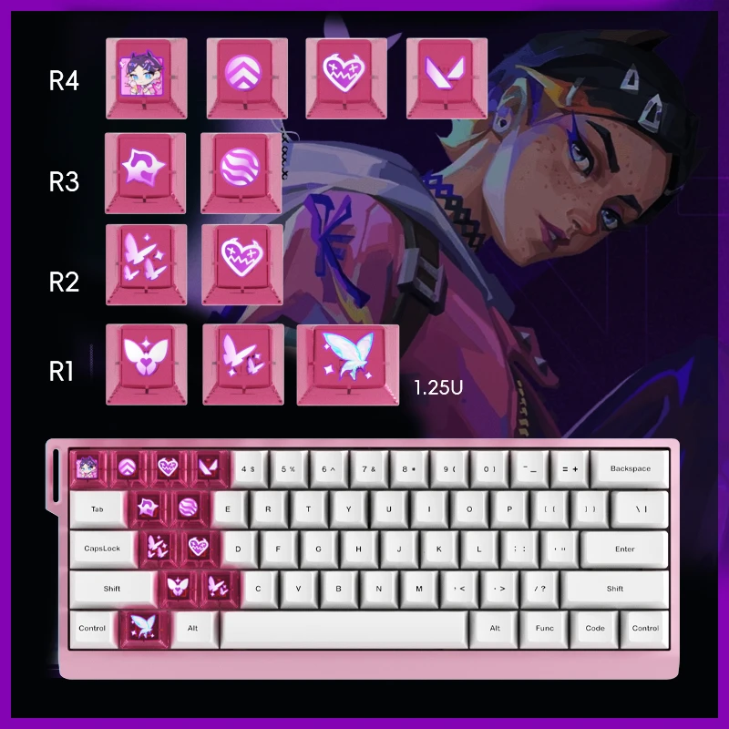 无畏契约键帽透明PC增补原厂透光暮蝶芮娜技能键瓦洛兰特wooting