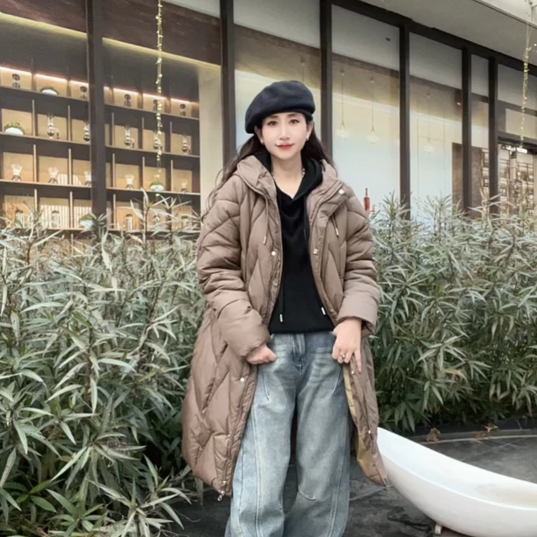 2024冬季新款棉服女中长款加厚宽松大码连帽时尚欧美风外套
