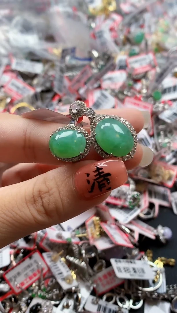 银S925镶嵌戒指翡翠天然A货缅甸翡翠