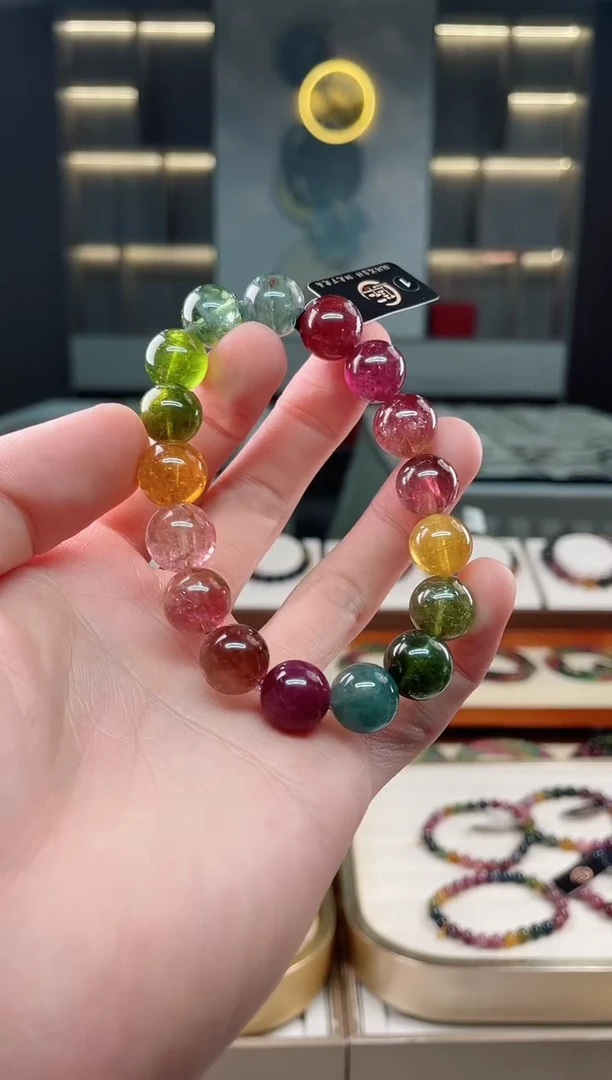 未镶嵌冰透体老矿碧玺单圈手串12mm+碧玺多样性发一条xion