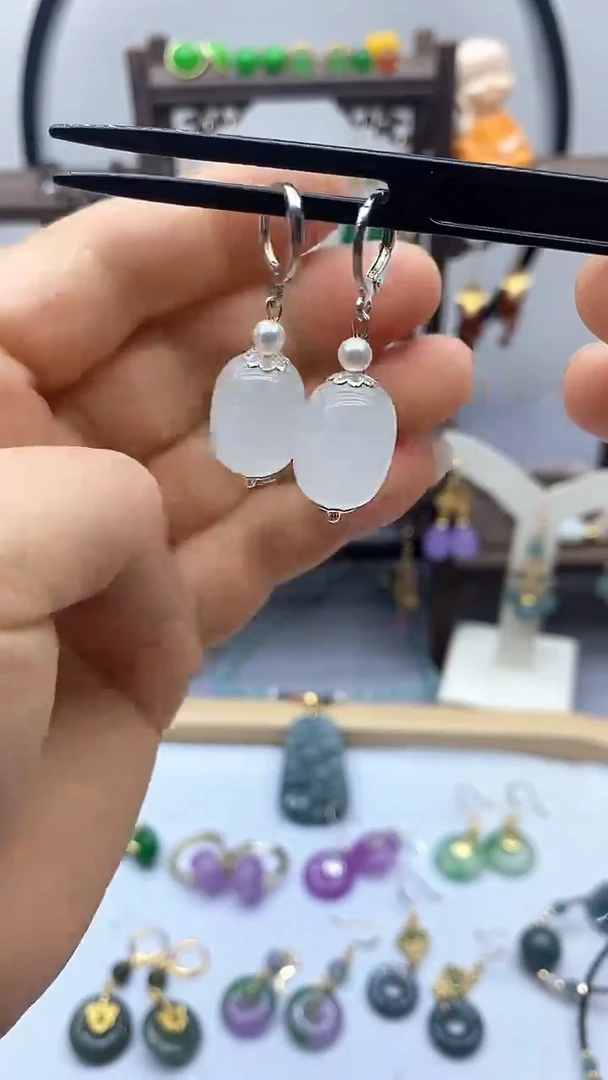 和田玉银S925镶嵌耳饰192