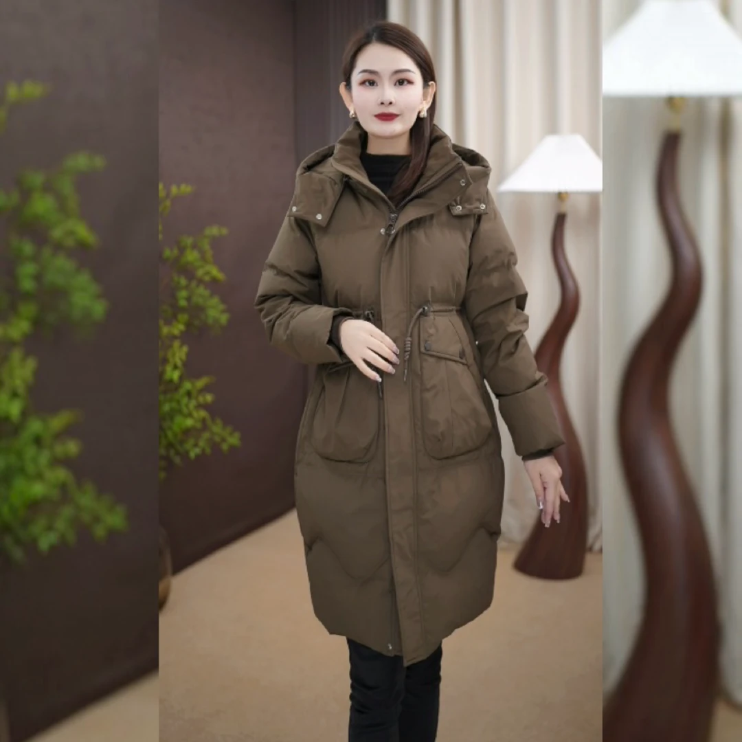 枫景衣橱 白鸭绒中长款女抽绳收腰显瘦洋气冬季保暖外套