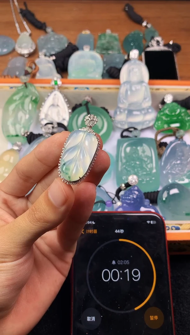 翡翠18K金镶嵌颈饰YZ-叶子