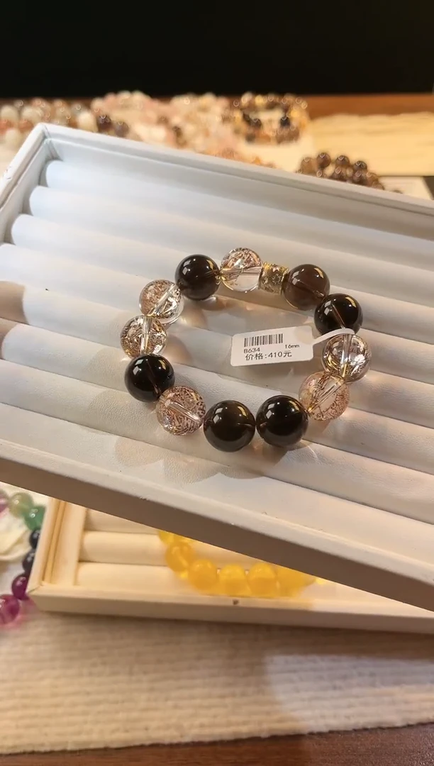 合成欧泊未镶嵌手串多样性发一琥珀鎏金16mm