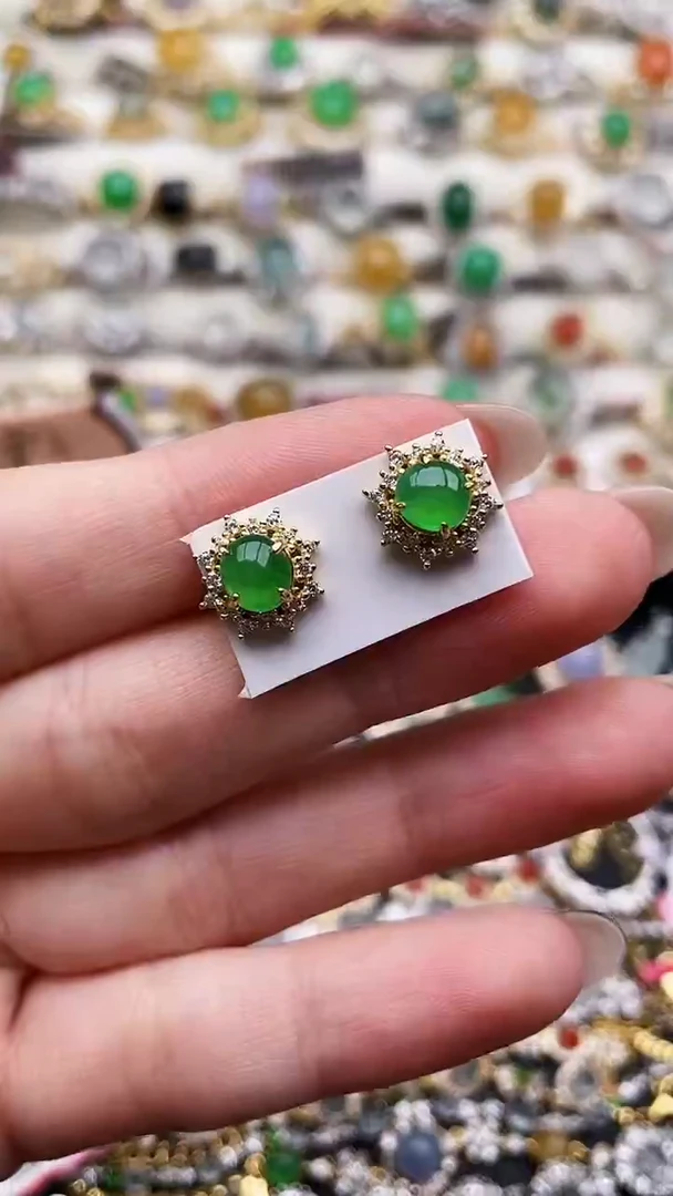 银S925镶嵌翡翠耳饰215