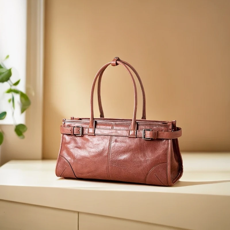 素创【韩风-1】树膏头层牛皮女士单肩斜跨手提包SG60126