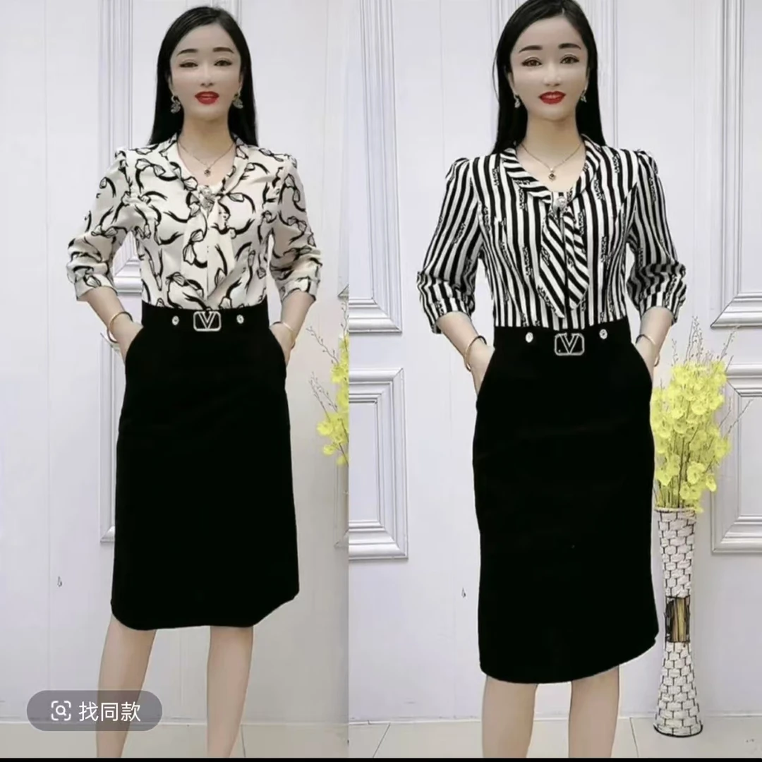 2025年春夏新款时尚气质减龄假两件中长款连衣裙