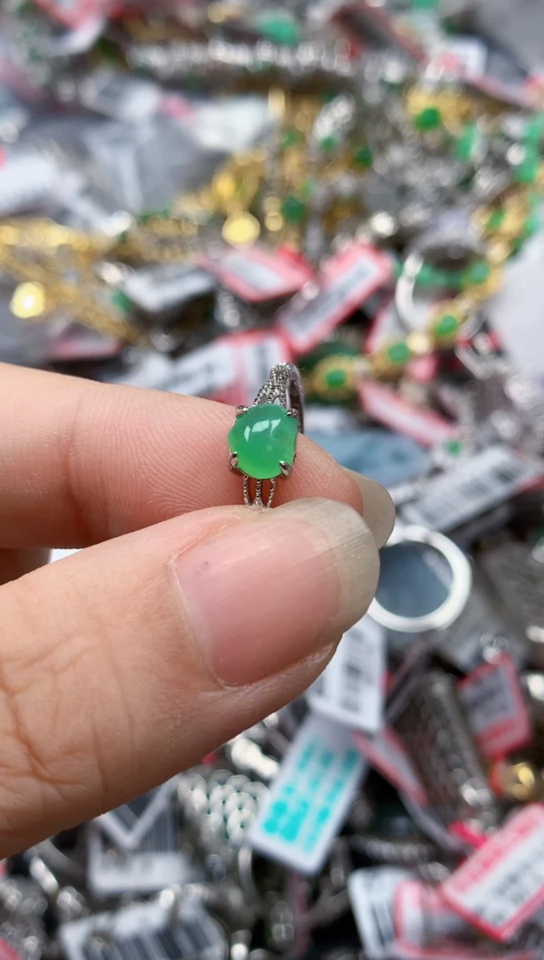 银S925镶嵌戒指翡翠招****常天然A货缅甸翡翠