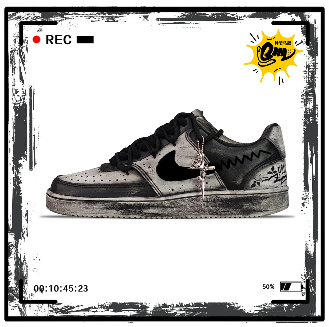 【定制球鞋】玫瑰十字架 哥特系列 防滑减震 低帮 板鞋 男款 黑灰