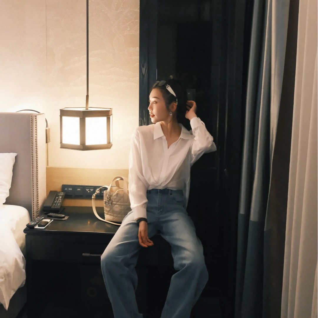 syna 晨雾 设计感修身纯色百搭衬衫--姐姐衬衫