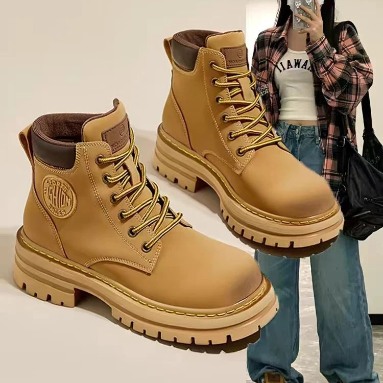 9256  秋冬英伦风马丁靴女士真皮大黄靴休闲时尚系带