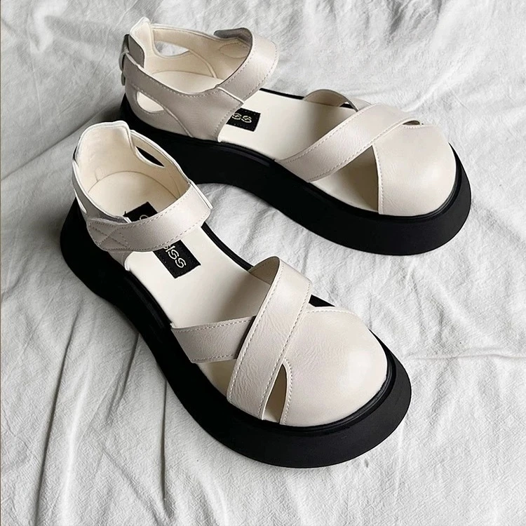 梦孜百丽厚底包头凉鞋女2025新款夏季外穿休闲运动大头罗马凉鞋女