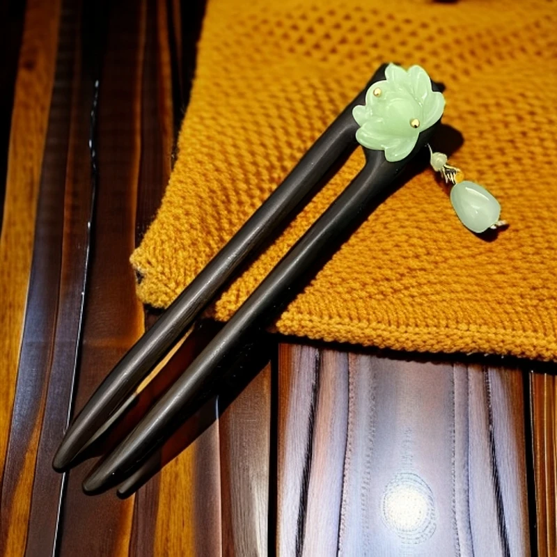 722号13厘米双面檀木发簪国风盘发簪民族风头饰汉服旗袍新中式