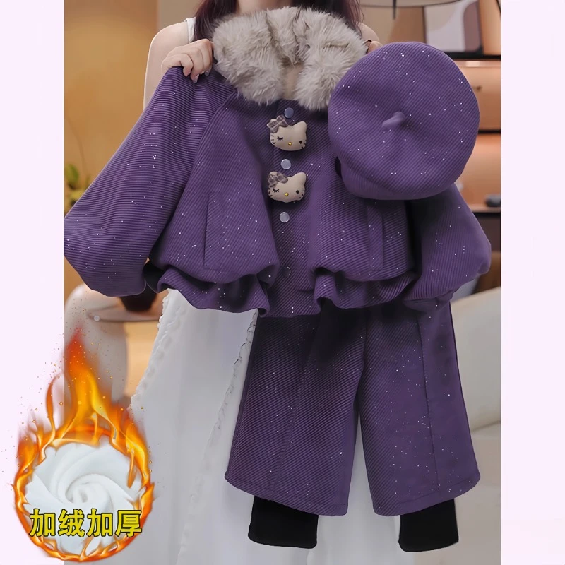 女童加绒套装冬季2025新款洋气儿童韩版呢子加厚女孩秋冬款两件套