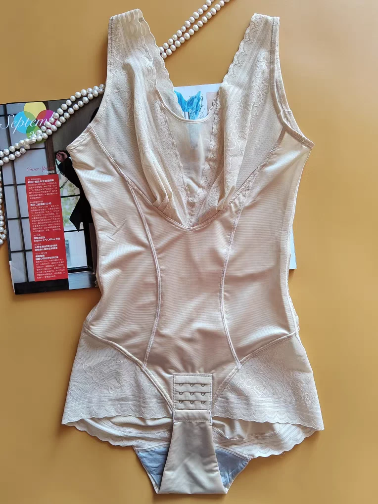 外贸强压紧版超薄美体塑型收腹无痕塑身连体衣性感蕾丝边美背提臀