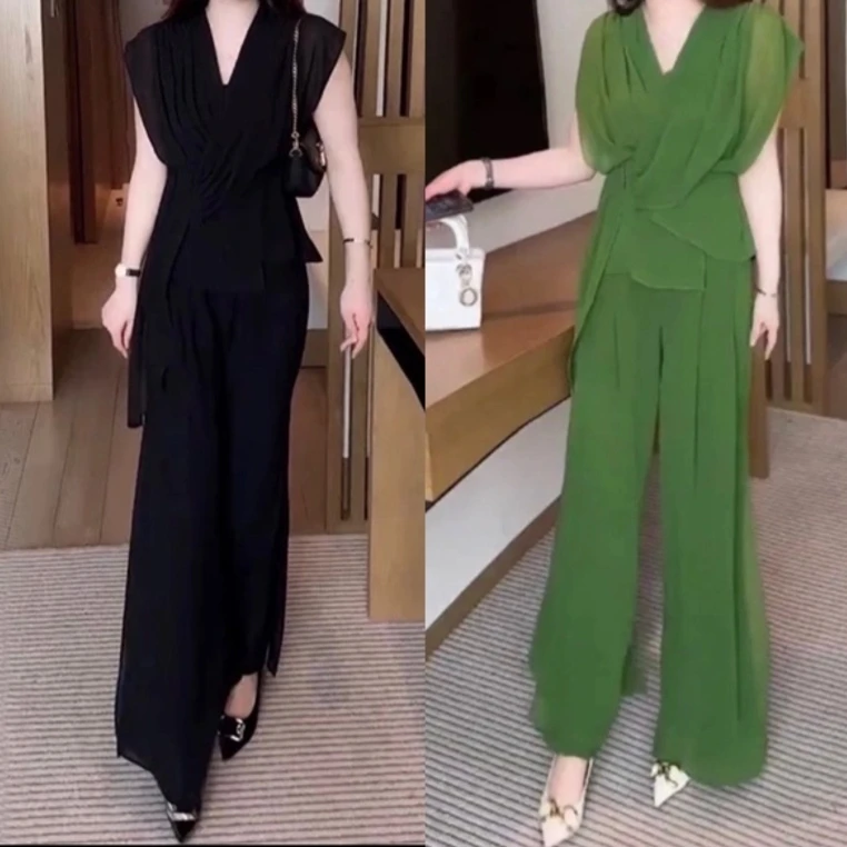 2025夏季新款短袖显瘦气质高腰垂感洋气套装女时尚女神气质套装