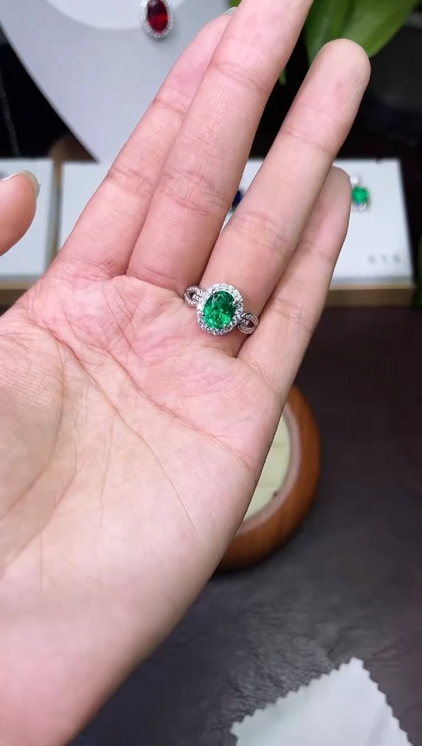 合金合成钻石绿宝戒指