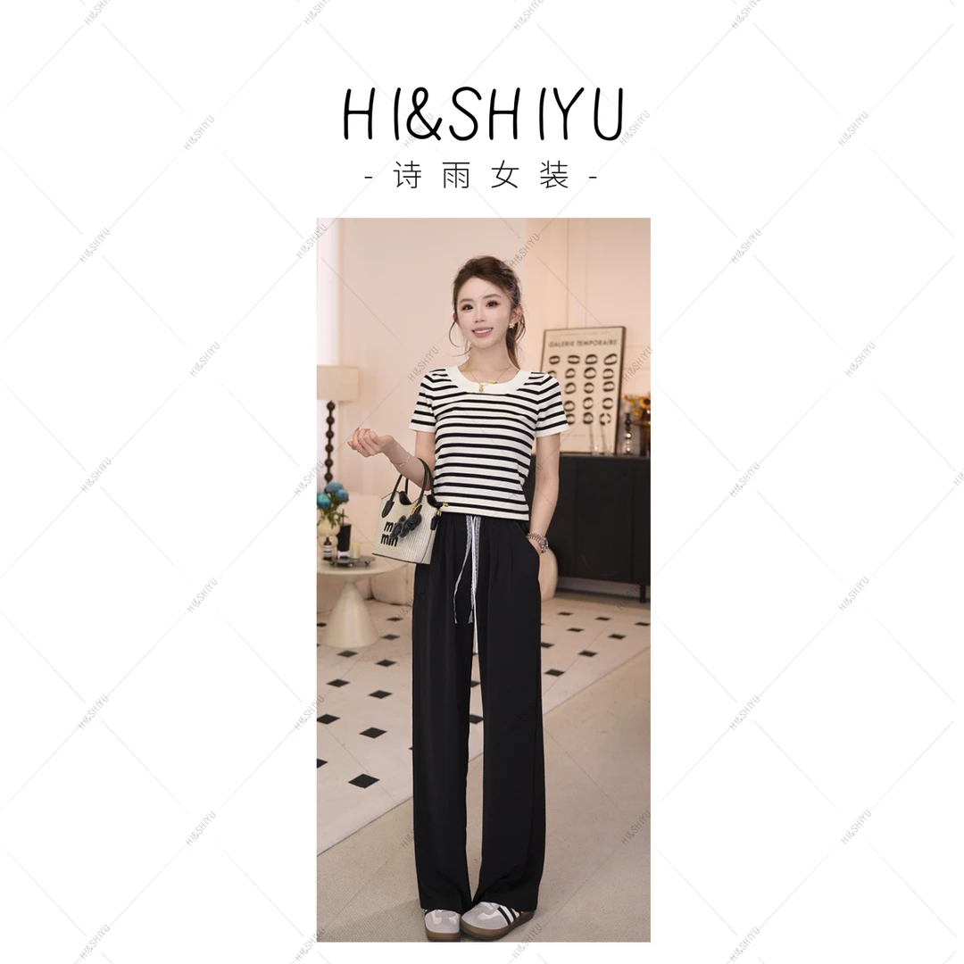 HISHIYU蕾丝抽绳口袋冰冰凉三本裤休闲裤