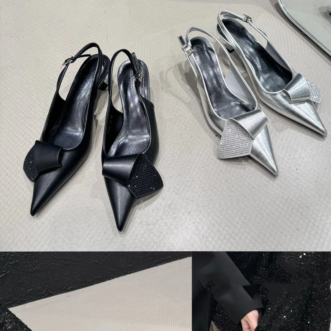 猪猪优选尖头细跟法式包头水钻蝴蝶结单鞋3238-15