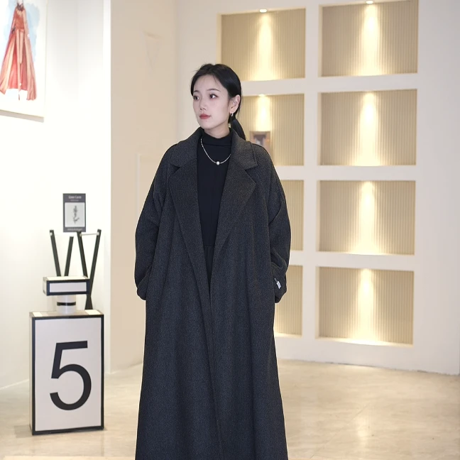 PP新款2025秋冬百搭大衣中长款女双面呢韩版毛呢外套时尚简约风衣