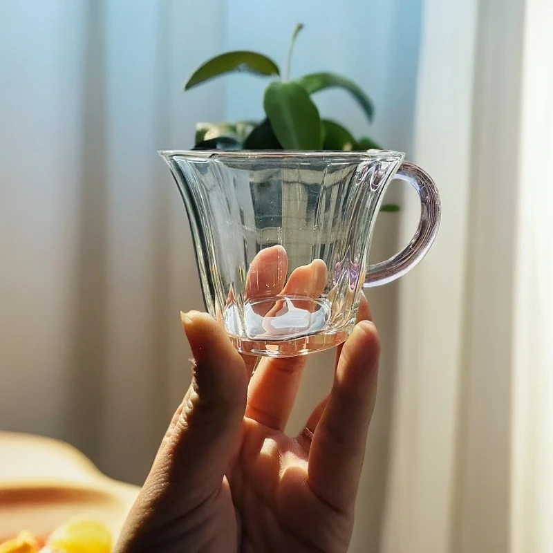 耐热玻璃茶杯高硼硅透明带把手功夫茶杯品茗杯小容量水杯