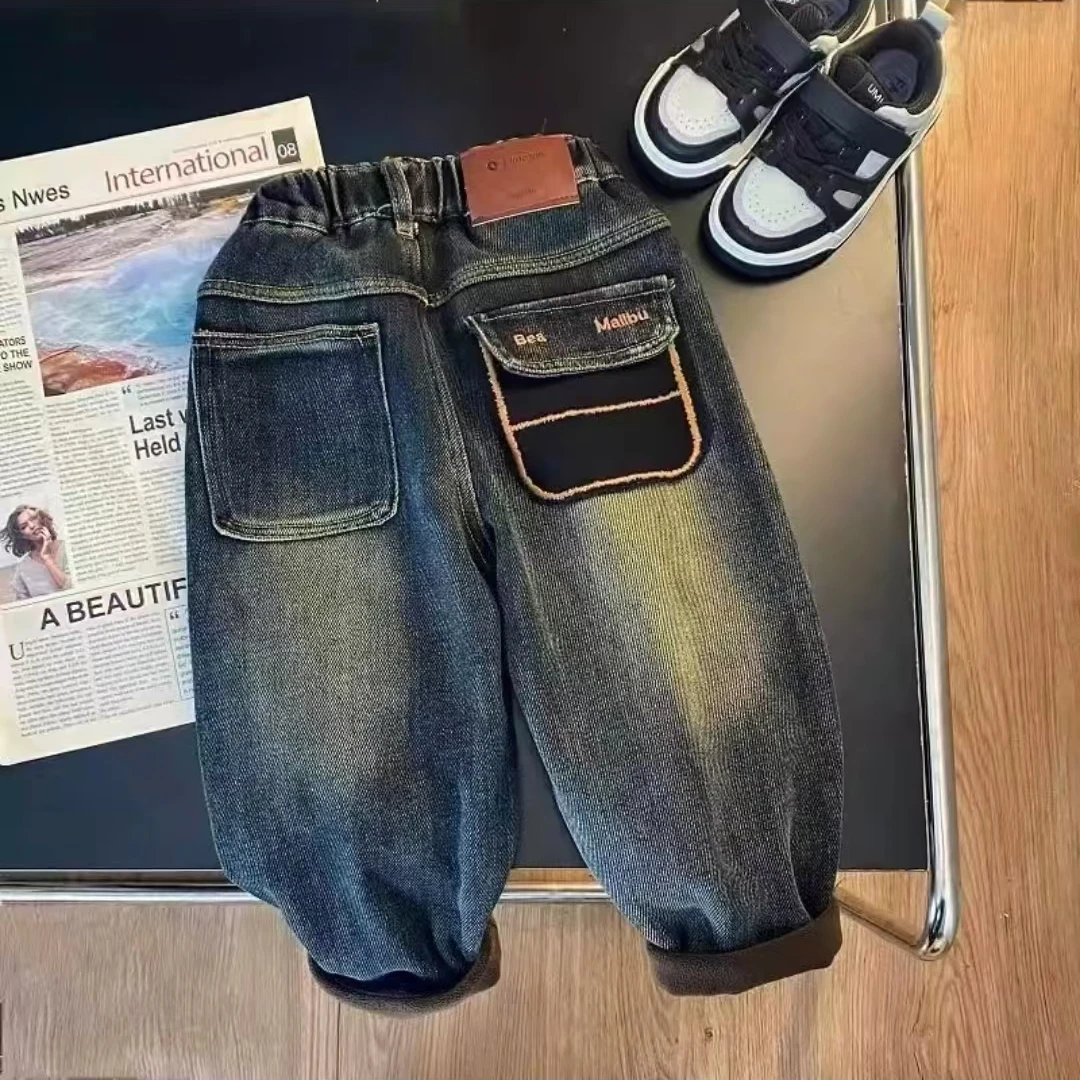 【现货捡漏】儿童加绒牛仔裤2024秋季新款洋气时髦网红牛仔裤