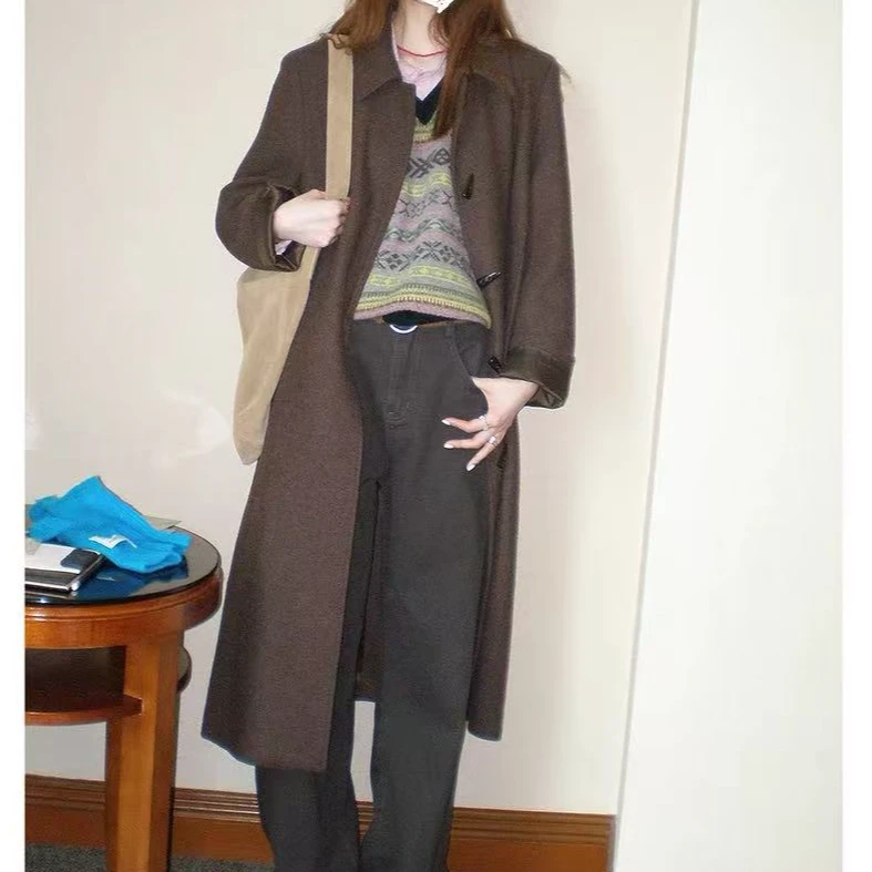 FCYSTUIDOHZJ咖色直筒牛仔裤2025秋季中高腰显瘦休闲裤长裤