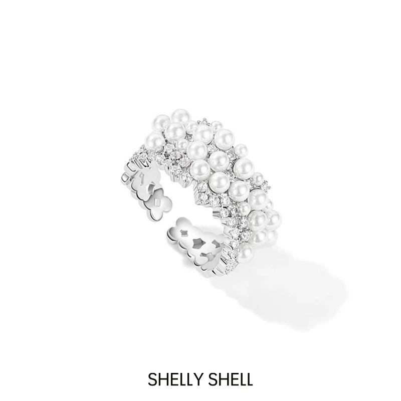 Shelly Shell 铜合金锆石戒指 皇冠满天星戒指 开口圈口可调节