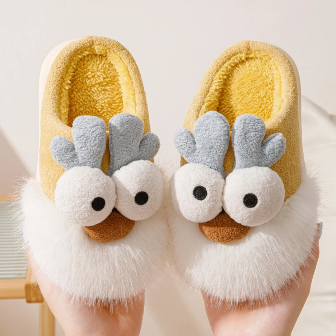 龙宝棉拖鞋童鞋可爱卡通室内居家防滑厚底保暖儿童宝宝毛拖