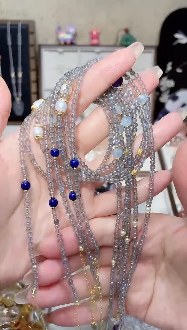 【闪购商品】拉长石毛衣链合金拉长石 长项链