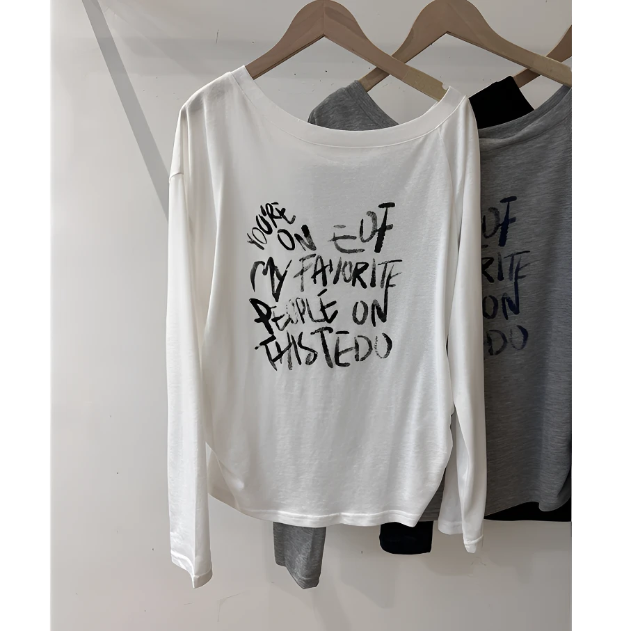 2025早秋新款韩版时尚百搭休闲字母印花薄款长袖T恤女防晒上衣潮