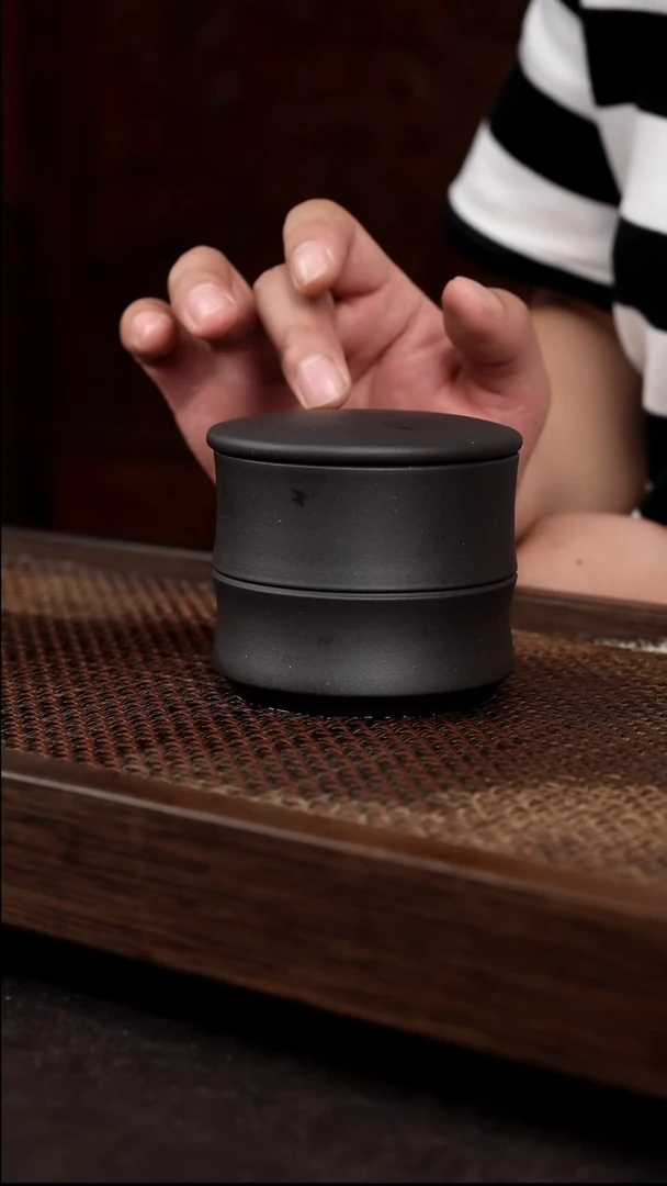 茶壶紫砂黑料竹节茶叶罐