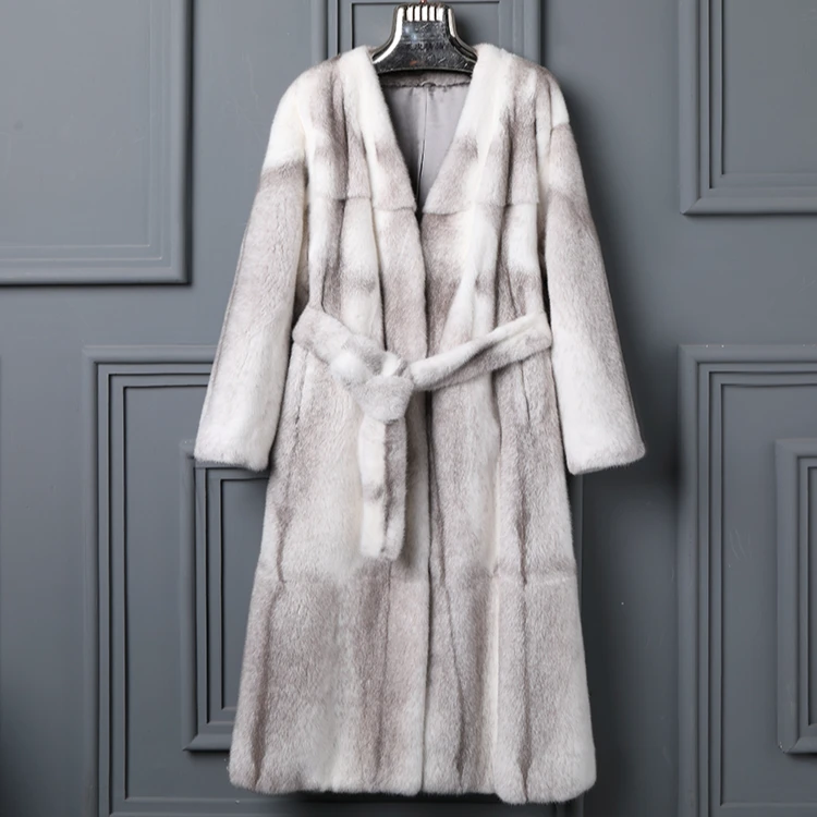 梵琴黛进口丹麦皇冠短二长款过膝V领水貂腰带气质女神年轻外套