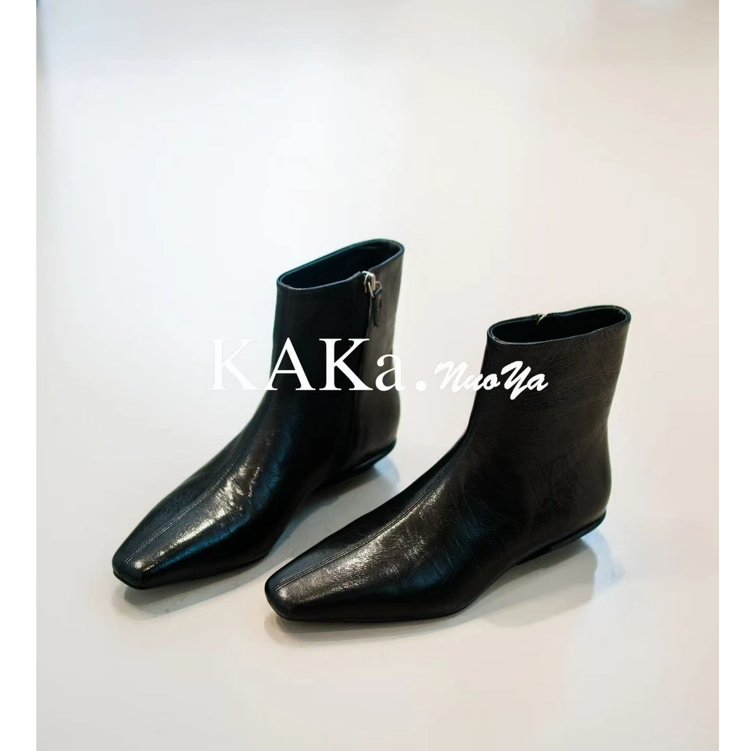 KAKA NUOYA  2546   时尚侧拉链复古小跟短筒时装靴dy